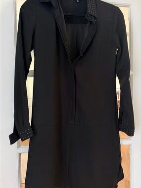 Madewell Black Long Sleeve Shirt Dress with Studded Collar & Cuffs